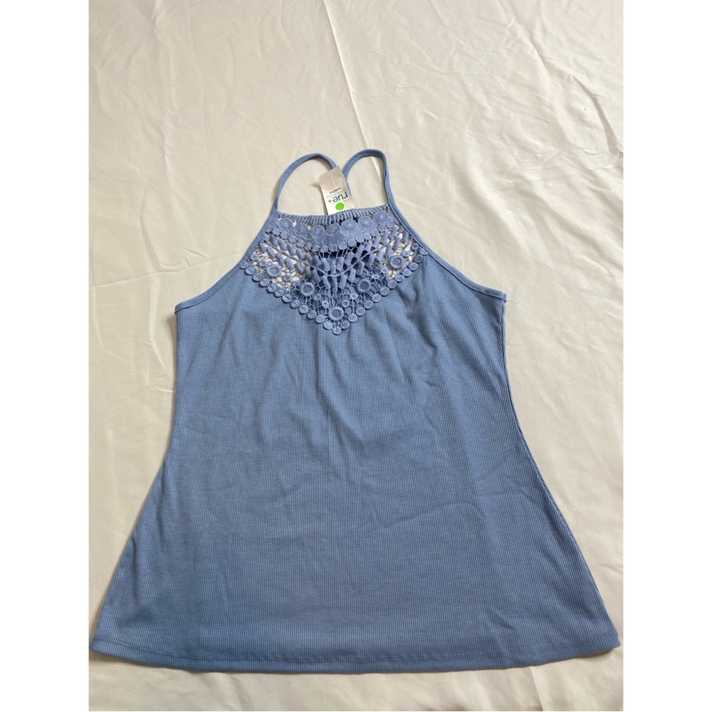 Rue21 Womenswear Light Blue Camisole Halter Neck Top with Crochet Detail